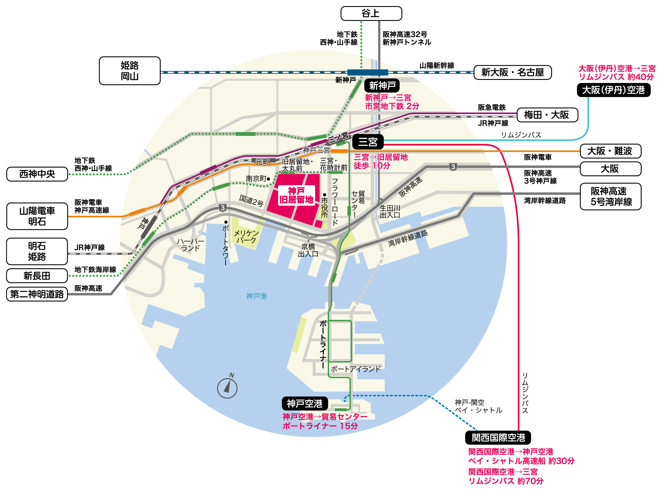 神戸旧居留地へのアクセスマップ